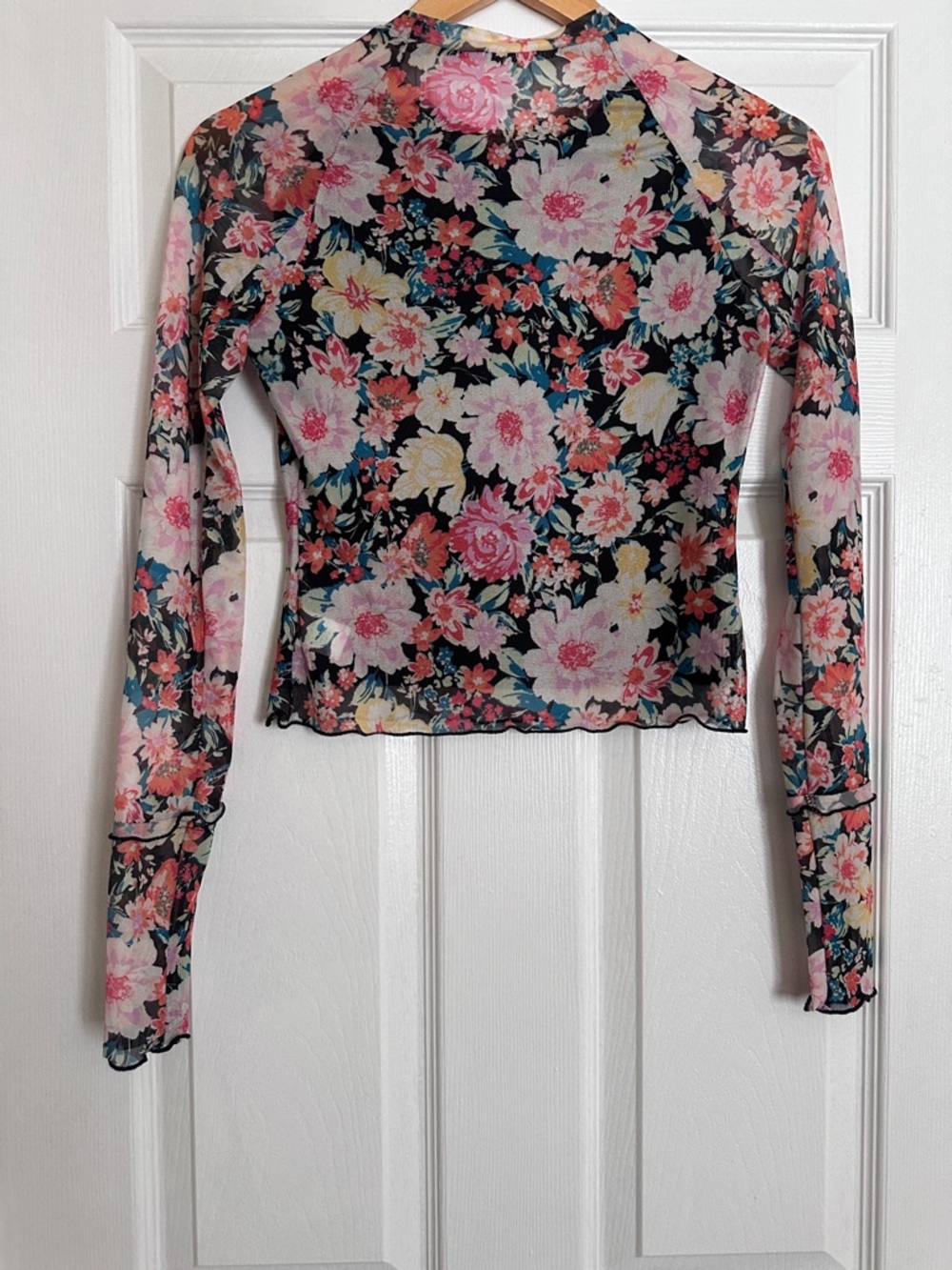 Promesa Floral Sheer Long-Sleeve Mesh Top - Pink/Black/Green - Picture 2 of 6